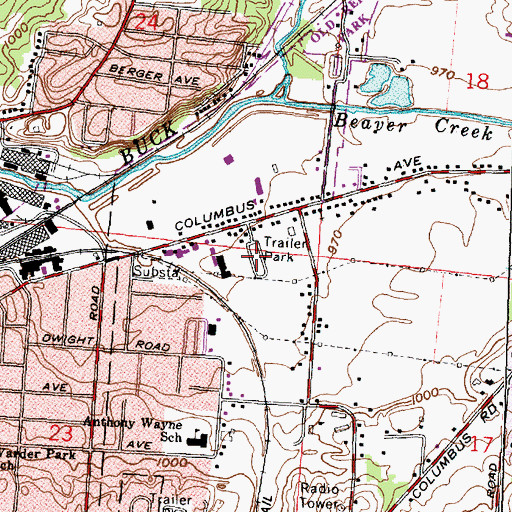 Topographic Map of Bon Air Mobile Home Park, OH