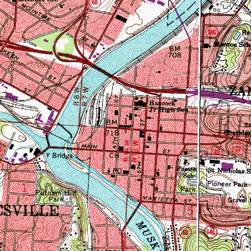 Topographic Map of Zanesville City Hall, OH