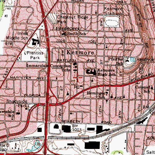Topographic Map of Kenmore, OH