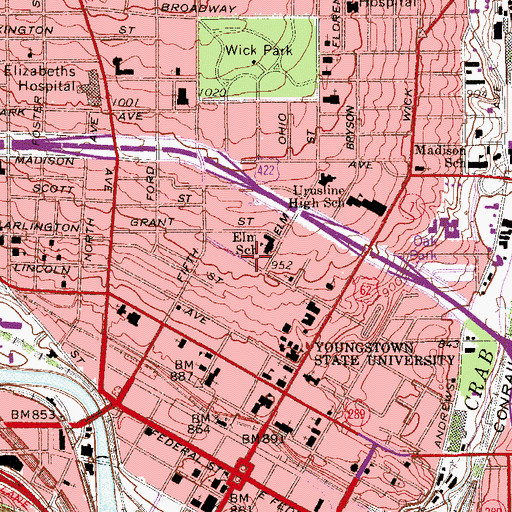Topographic Map of Beeghly Center, OH