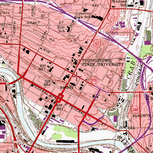 Topographic Map of Clingan-Waddell Hall, OH