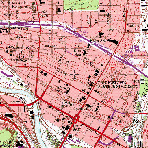 Topographic Map of Cushwa Hall, OH