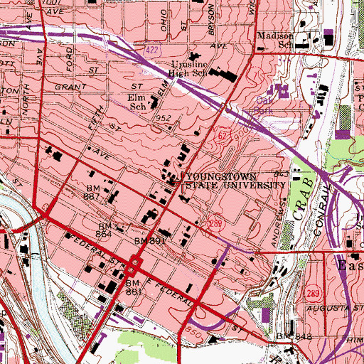 Topographic Map of Meshel Hall, OH