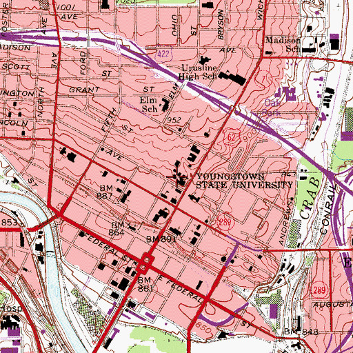 Topographic Map of Ward Beecher Hall, OH