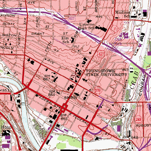 Topographic Map of Williamson Hall, OH