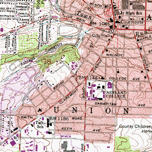 Topographic Map of Amstutz Hall, OH