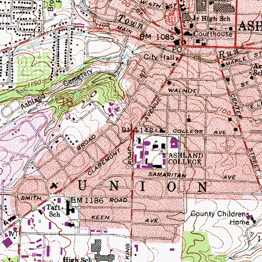 Topographic Map of Andrews Hall, OH