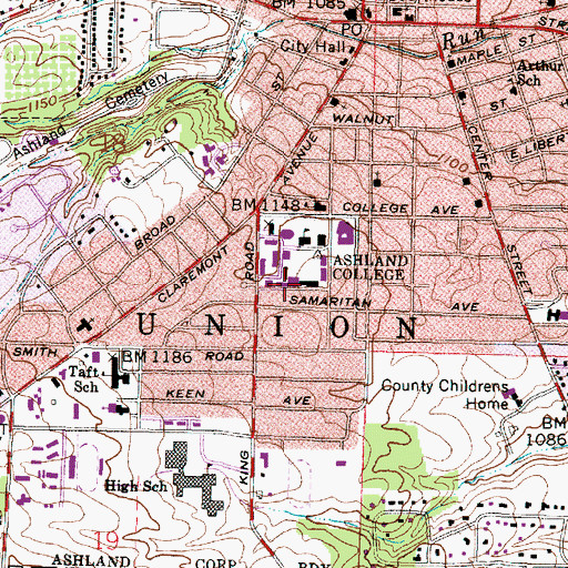 Topographic Map of Clayton Hall, OH