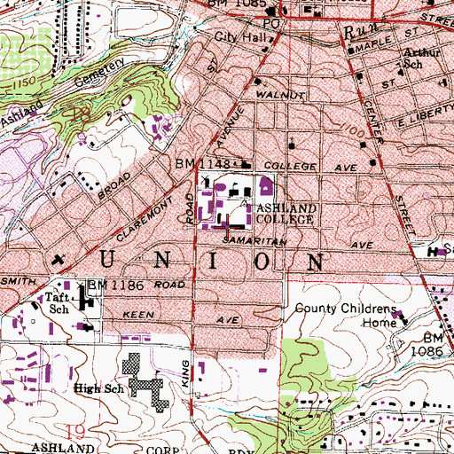 Topographic Map of Redwood Hall, OH
