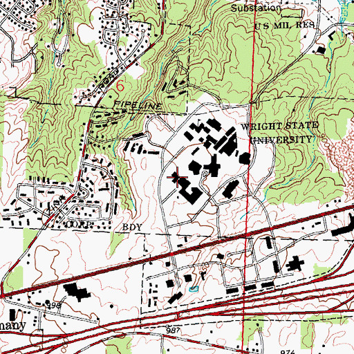 Topographic Map of Hamilton Hall, OH