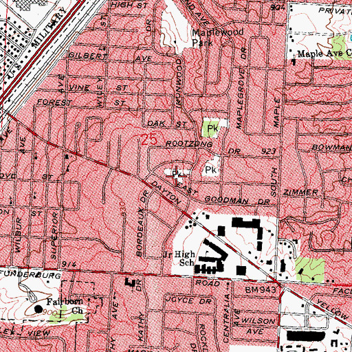 Topographic Map of Shawnee Park, OH