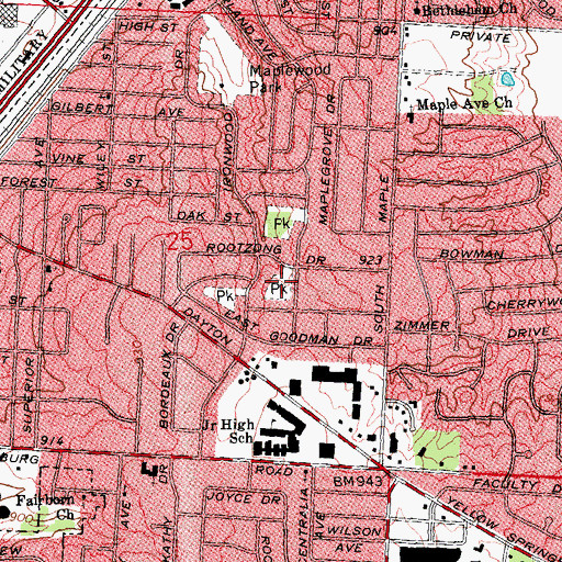 Topographic Map of Tecumseh Park, OH