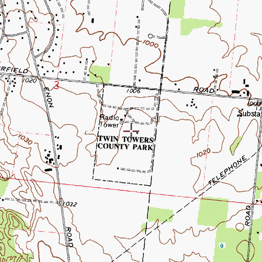 Topographic Map of Twin Towers County Park, OH