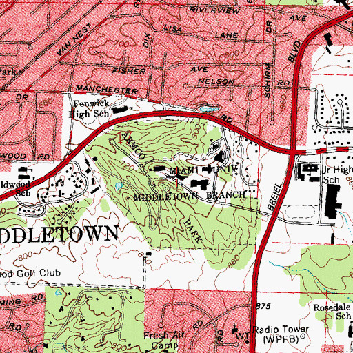 Topographic Map of Thesken Hall, OH