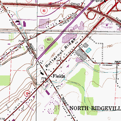 Topographic Map of Fields Cemetery, OH