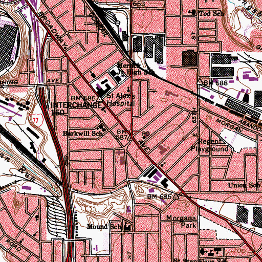 Topographic Map of Broadway Branch Cleveland Public Library, OH