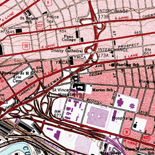 Topographic Map of Cuyahoga County Detention Home, OH