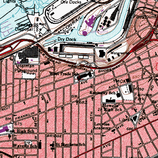 Topographic Map of Detroit School (historical), OH