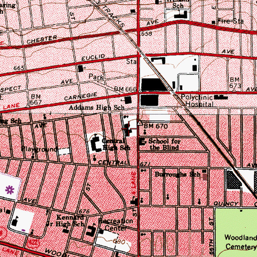 Topographic Map of George Washington Carver Public School (historical), OH