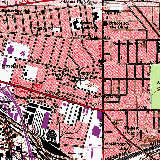 Topographic Map of Portland-Outhwaite Recreation Center, OH