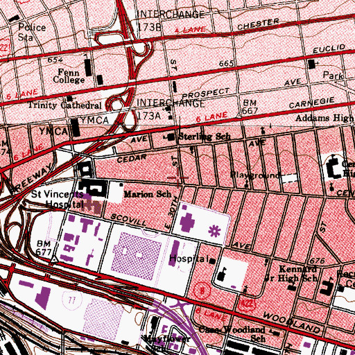 Topographic Map of Sterling Branch Cleveland Public Library, OH