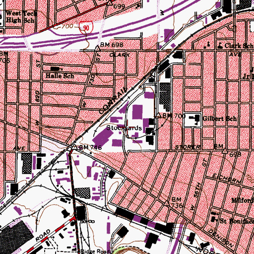 Topographic Map of Union Stockyards (historical), OH