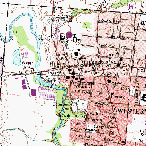 Topographic Map of Towers Hall, OH