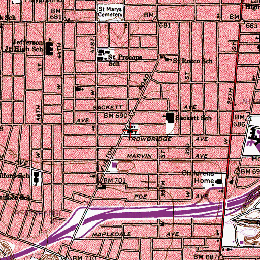 Topographic Map of Blessed Sacrament School (historical), OH