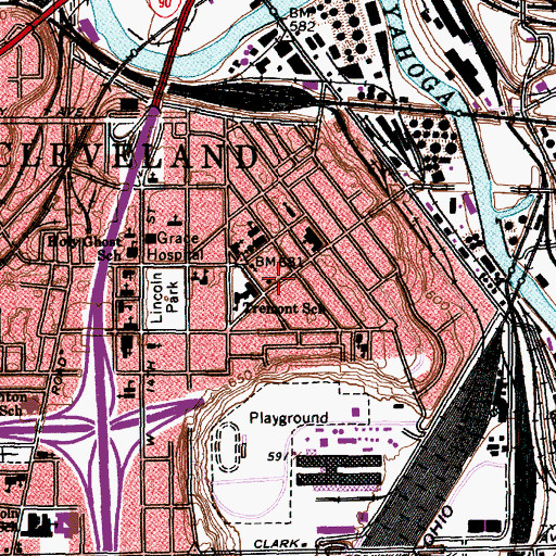 Topographic Map of Jefferson Branch Cleveland Public Library, OH