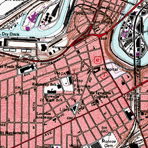Topographic Map of Lourdes Education Center, OH