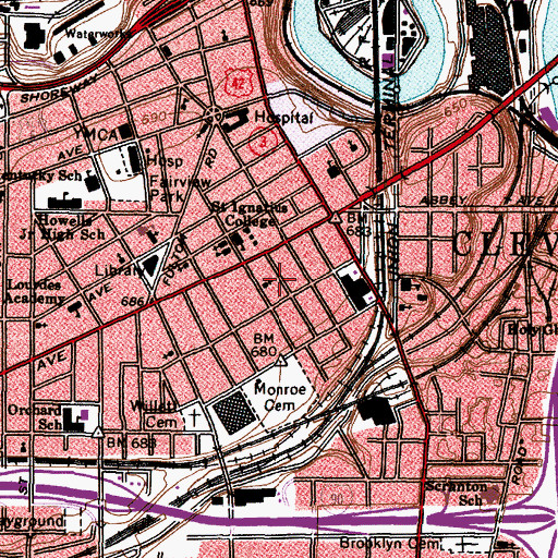 Topographic Map of Memorial Lutheran School, OH