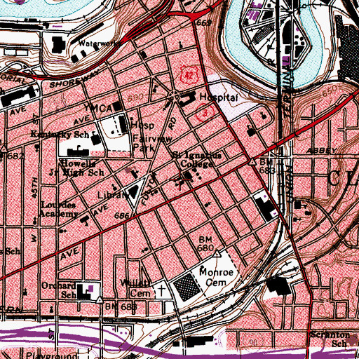 Topographic Map of Saint Ignatius Roman Catholic Church, OH