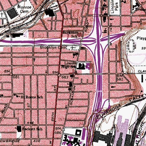 Topographic Map of South Branch Cleveland Public Library, OH