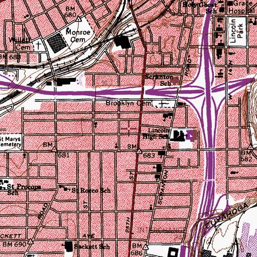 Topographic Map of Swiss Hall, OH