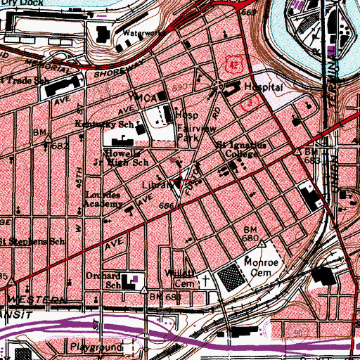 Topographic Map of Carnegie West Branch Cleveland Public Library, OH