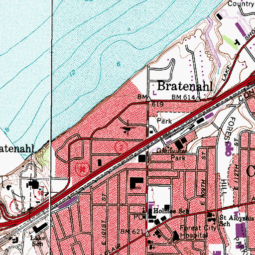 Topographic Map of Bratenahl Public School, OH