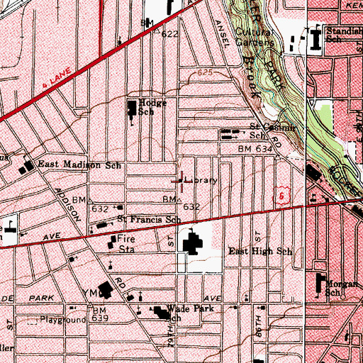 Topographic Map of East 79th Street Branch Cleveland Public Library, OH