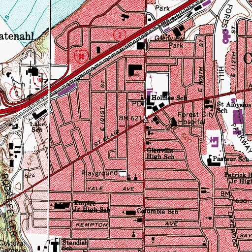 Topographic Map of Cleveland Fire Department - Station 30, OH