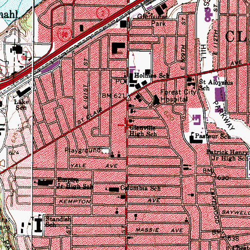 Topographic Map of Glenville Church of God, OH