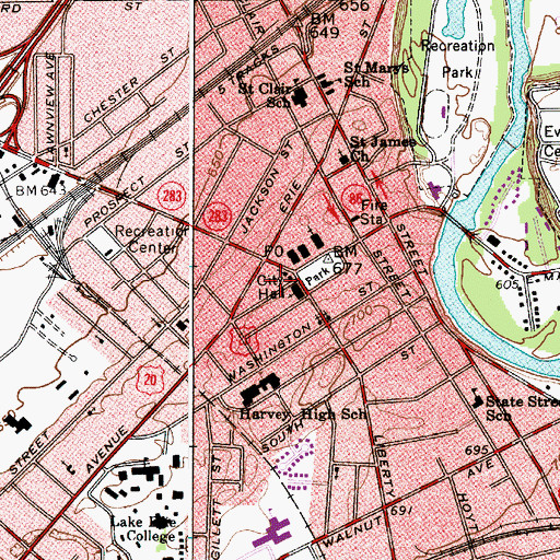Topographic Map of Painesville City Fire Department, OH