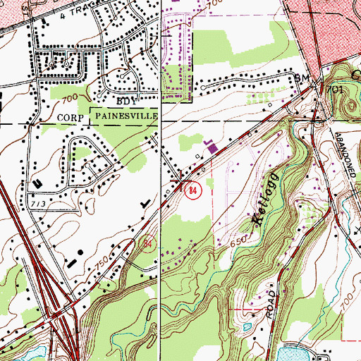 Topographic Map of First Baptist Church of Painesville, OH