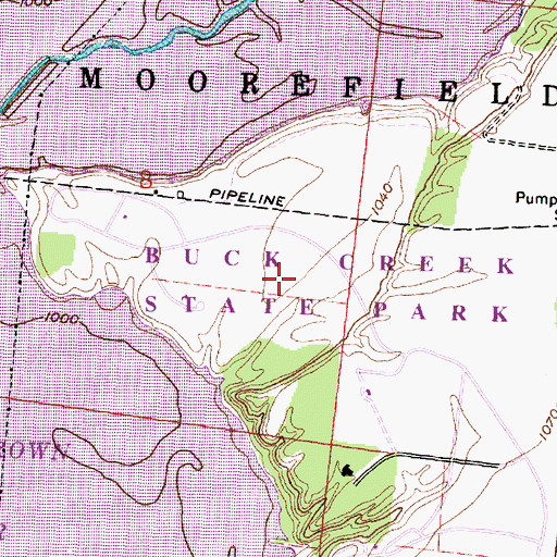 Topographic Map of Buck Creek State Park, OH