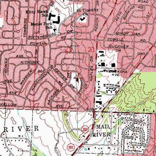 Topographic Map of Huber Heights First Baptist Church, OH