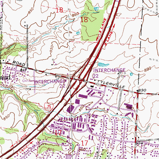 Topographic Map of Interchange 22, OH