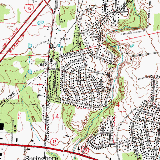 Topographic Map of Tamarack Hills, OH