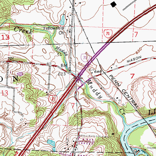 Topographic Map of Interchange 25, OH