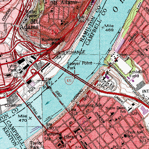 Topographic Map of Daniel Beard Bridge, OH