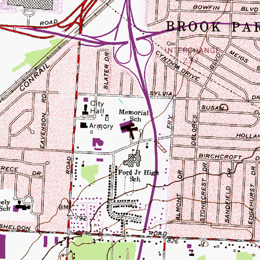 Topographic Map of Brook Park Memorial Elementary School, OH