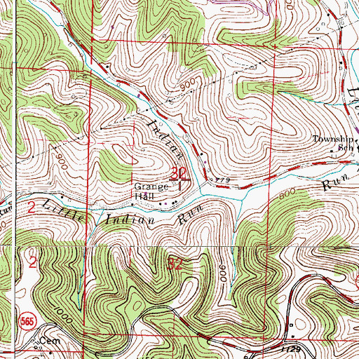 Topographic Map of Grange Hall, OH