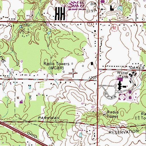 Topographic Map of WKNR-AM (Cleveland), OH